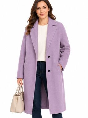 Lily Loves AUS Women’s Lavender Long Pea Coat - Classic Single-Breasted Style